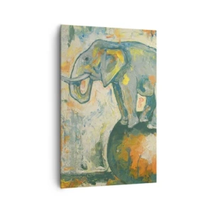 Bild auf Leinwand - Leinwandbild - Ein Elefant, der auf einem Ball balanciert, in einem künstlerischen Stil - 80x120cm - Es lebe der Zirkus! - Moderne Wanddekoration für Wohnzimmer und Schlafzimmer ARTTOR