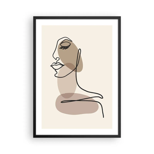 Poster in einem schwarzem Rahmen - Ein minimalistisches Frauenporträt in abstrakten Brauntönen - 50x70cm - Eine gewisse Linie der Schönheit - Moderne Wanddekoration für Wohnzimmer und Schlafzimmer ARTTOR