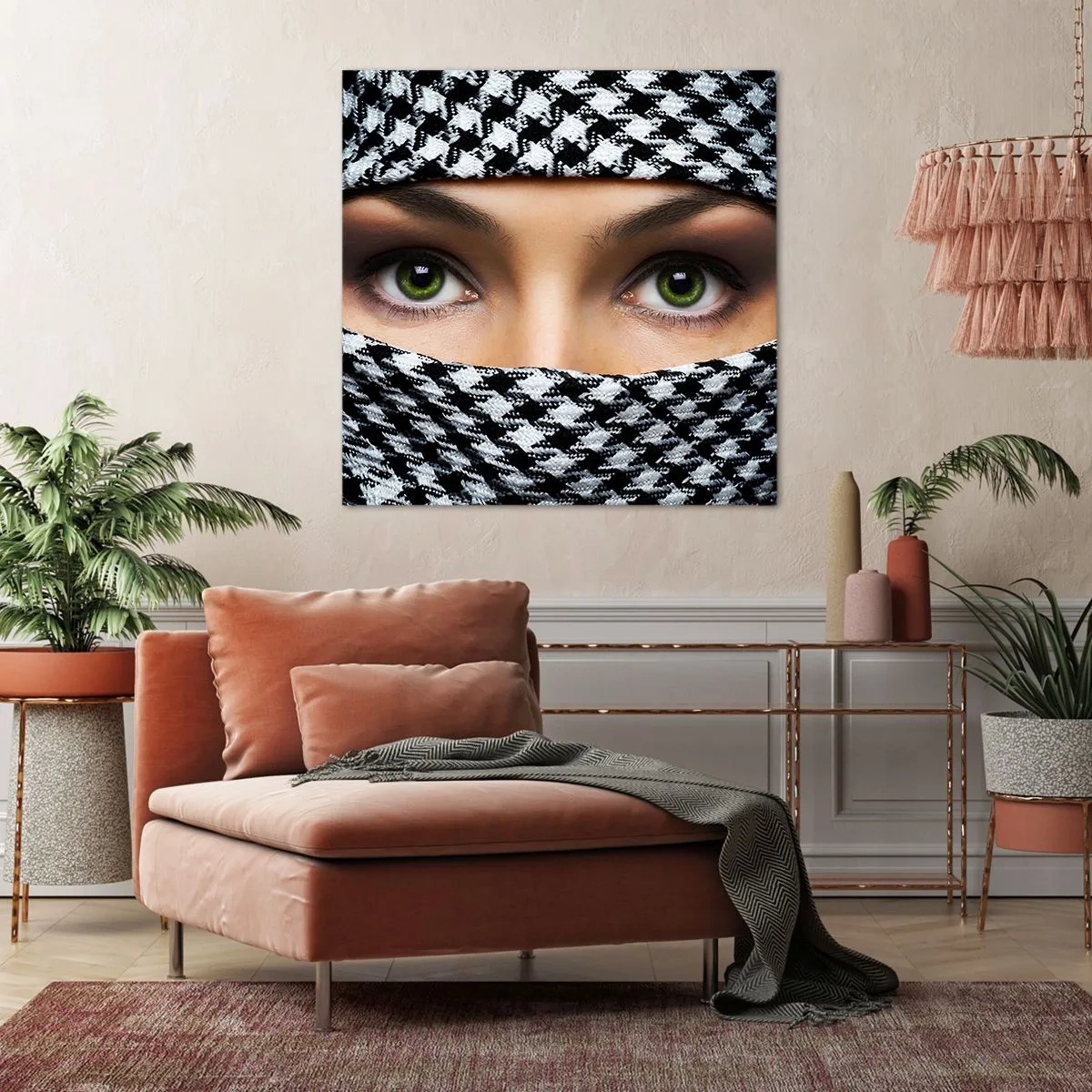 Bild auf Leinwand - Leinwandbild - Ein Porträt einer verschleierten grünäugigen Schönheit - 40x40 cm