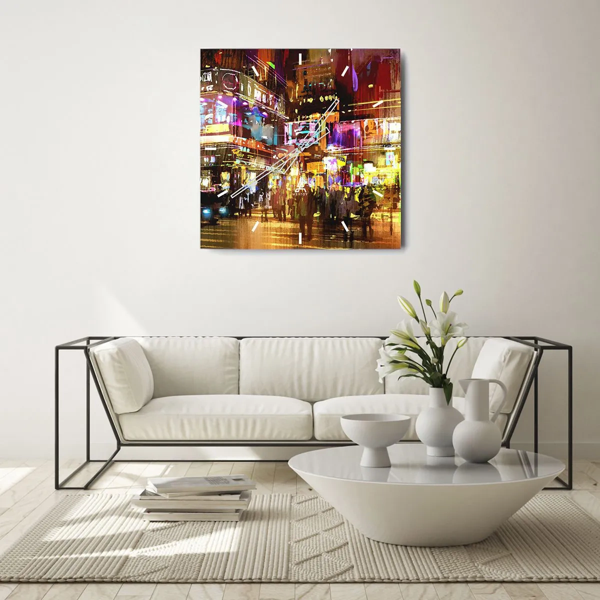 Wanduhr - Glasuhr - In einem Lichtermeer - 40x40 cm