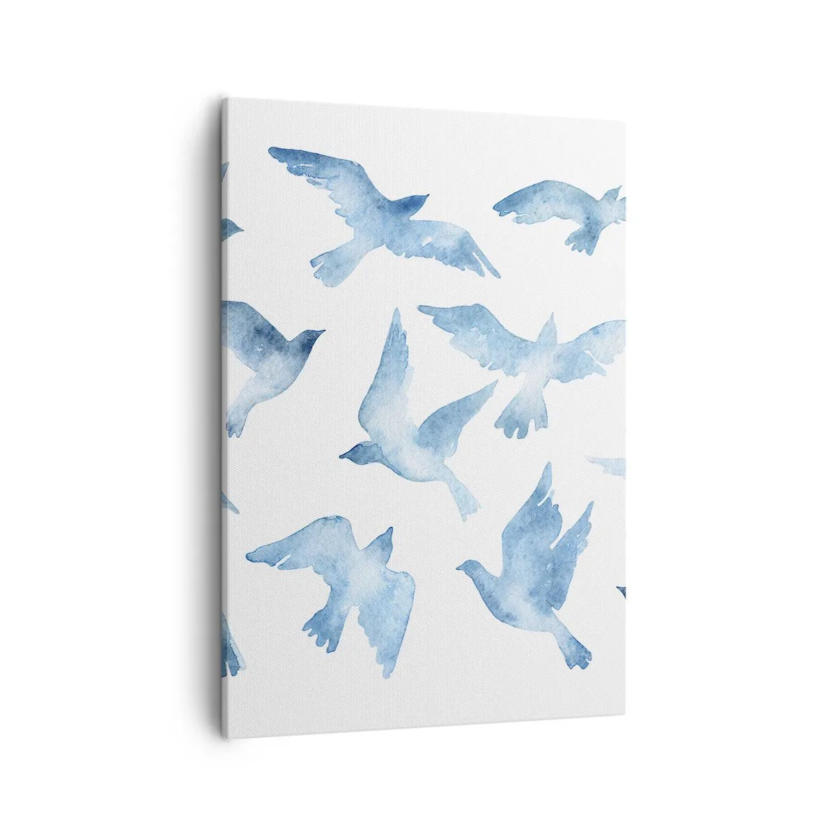 Bild auf Leinwand - Leinwandbild - Ein subtiles Aquarell, das fliegende Vögel darstellt - 50x70cm - Blaue Vögel - Moderne Wanddekoration für Wohnzimmer und Schlafzimmer ARTTOR