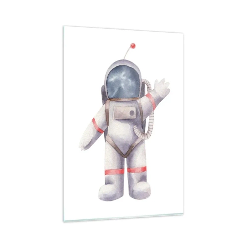 Glasbild - Bild auf glas - Astronaut im Aquarellstil auf weißem Hintergrund - 80x120cm - Bis dann! - Moderne Wanddekoration für Wohnzimmer und Schlafzimmer ARTTOR