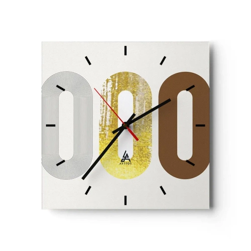 Wanduhr - Glasuhr - Abstraktes Motiv aus drei geometrischen Formen - 30x30cm - Oooh! - Moderne Wanddekoration für Wohnzimmer und Schlafzimmer ARTTOR