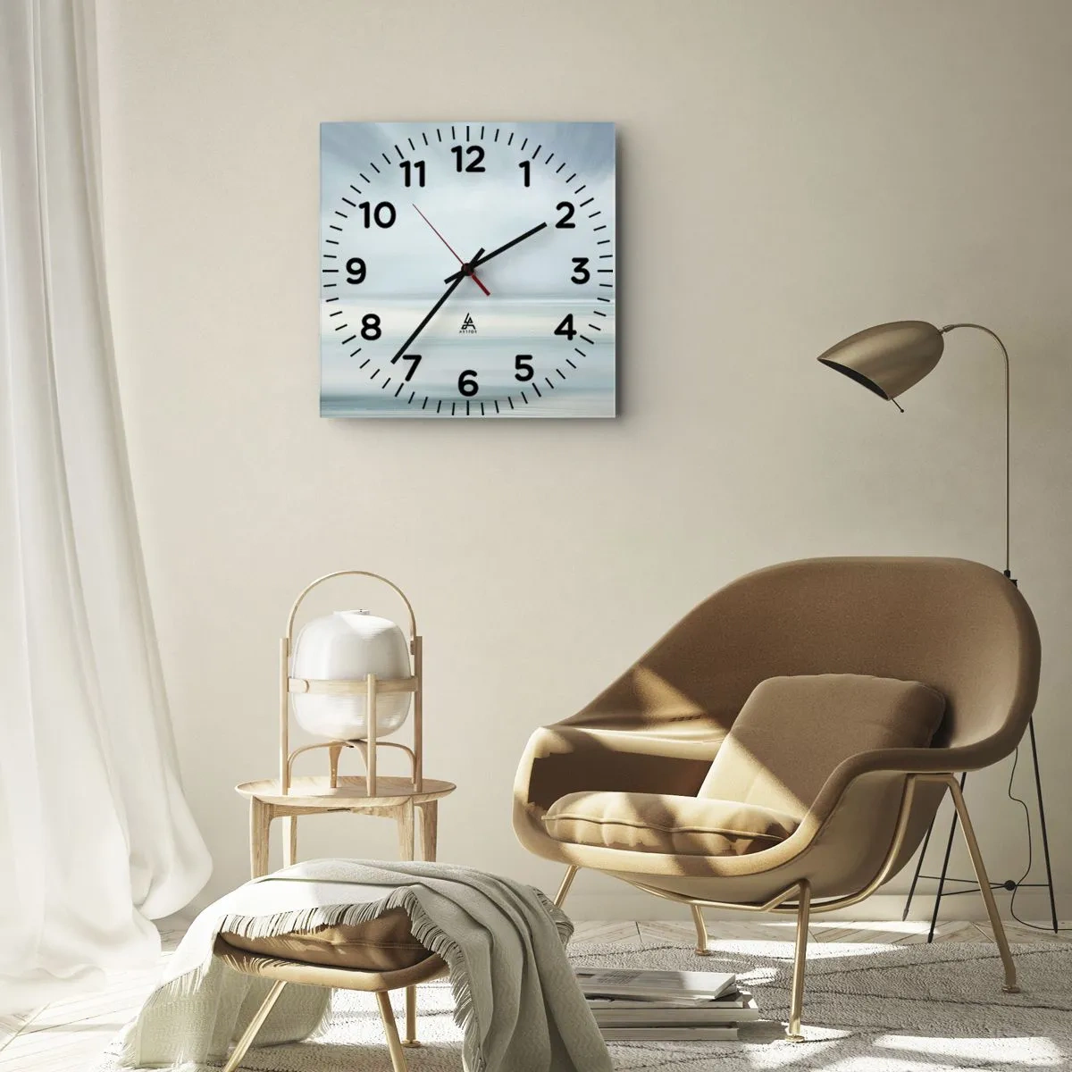 Wanduhr - Glasuhr - Eine minimalistische Landschaft in zarten Blautönen - 30x30cm - Frieden bis zum Horizont - Moderne Wanddekoration für Wohnzimmer und Schlafzimmer ARTTOR