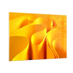 Glasbild - Bild auf glas - Abstrakte Wellen in Gold- und Orangetönen - 70x50cm - Wie Sonnenwellen - Moderne Wanddekoration für Wohnzimmer und Schlafzimmer ARTTOR