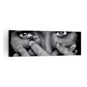 Bild auf Leinwand - Leinwandbild - Schwarz-Weiß-Porträt einer Frau, die ihr Gesicht mit den Händen bedeckt. - 160x50cm - Ich werde nicht sagen, wer es gemalt hat - Moderne Wanddekoration für Wohnzimmer und Schlafzimmer ARTTOR