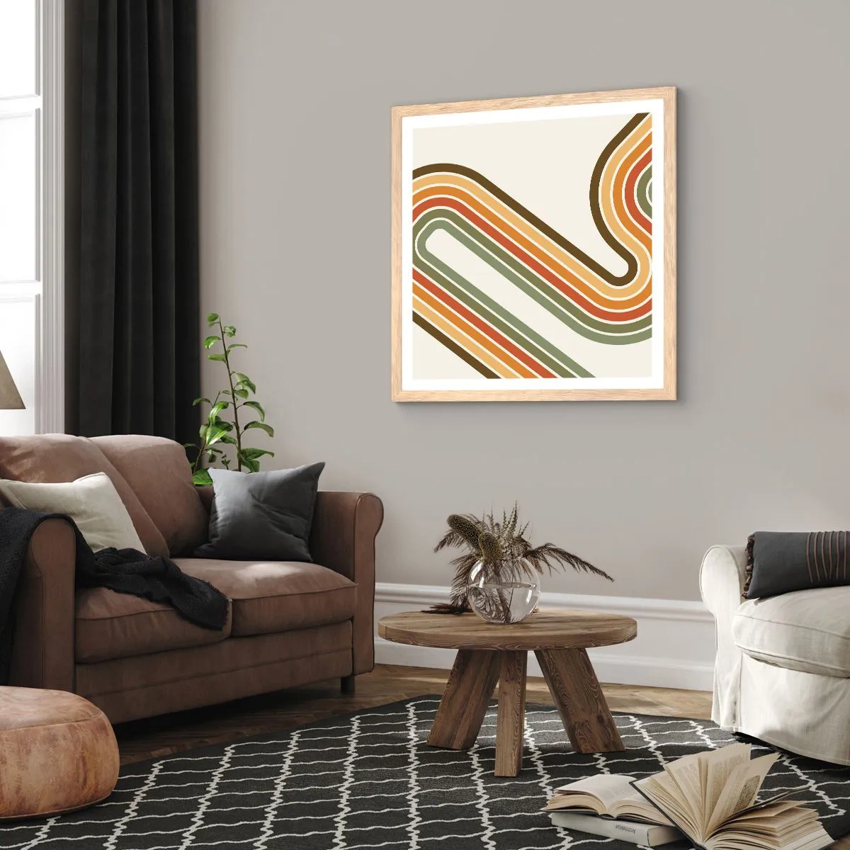 Poster in einem Rahmen aus heller Eiche - Zickzack zum Ziel - 50x50 cm