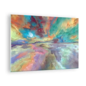 Glasbild - Bild auf glas - Bunte Wolken spiegeln sich im Wasser am Horizont - 70x50cm - Zwei Himmel - Moderne Wanddekoration für Wohnzimmer und Schlafzimmer ARTTOR