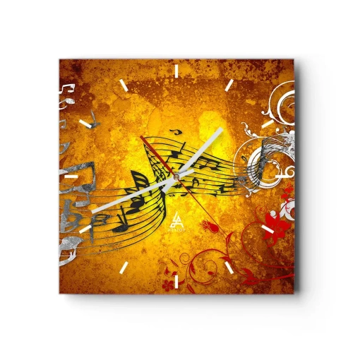Wanduhr - Glasuhr - Abstrakte Musiknoten auf einem bunten Hintergrund mit Ornamenten - 30x30cm - Lass die Musik fließen - Moderne Wanddekoration für Wohnzimmer und Schlafzimmer ARTTOR