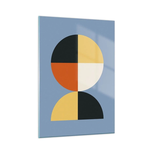Glasbild - Bild auf glas - Bunte Halbkreise und Viertel auf blauem Hintergrund - 50x70cm - Beobachte und zähle - Moderne Wanddekoration für Wohnzimmer und Schlafzimmer ARTTOR