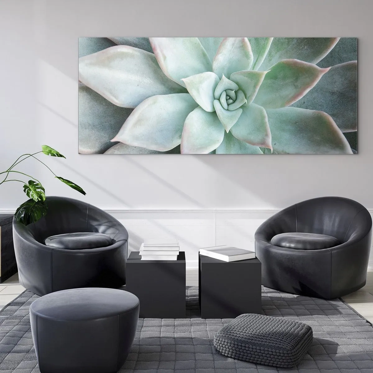 Glasbild - Bild auf glas - Nahaufnahme einer grünen Sukkulente - 140x50cm - Das Herz der Wüste - Moderne Wanddekoration für Wohnzimmer und Schlafzimmer ARTTOR