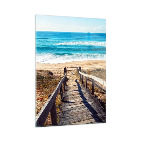 Glasbild - Bild auf glas - Holzweg zum Strand mit Meerblick - 50x70cm - Lauf! - Moderne Wanddekoration für Wohnzimmer und Schlafzimmer ARTTOR