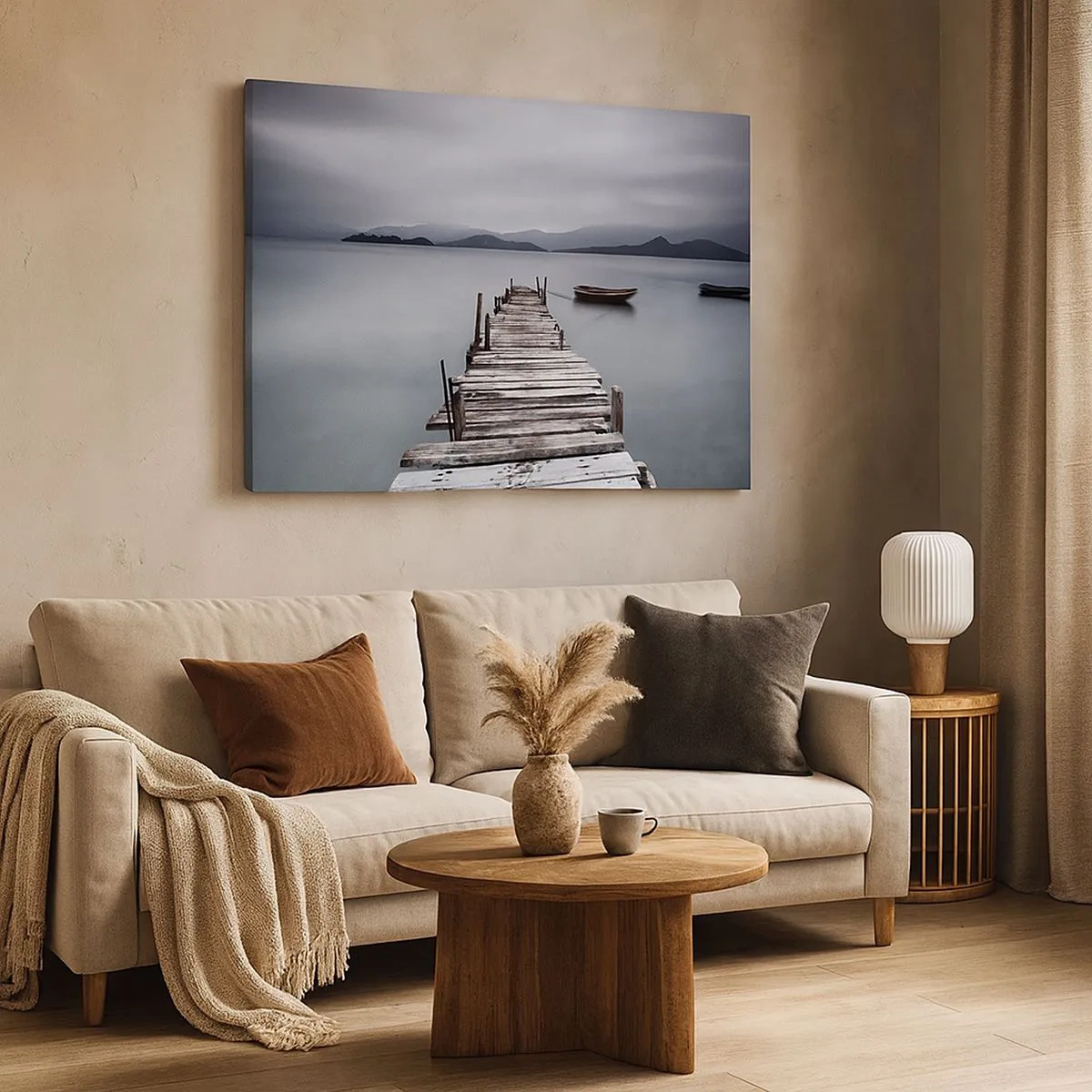Bild auf Leinwand - Leinwandbild - Eine Holzbrücke, die zur ruhigen Oberfläche des Sees führt - 70x50cm - Du kannst morgen gehen - Moderne Wanddekoration für Wohnzimmer und Schlafzimmer ARTTOR