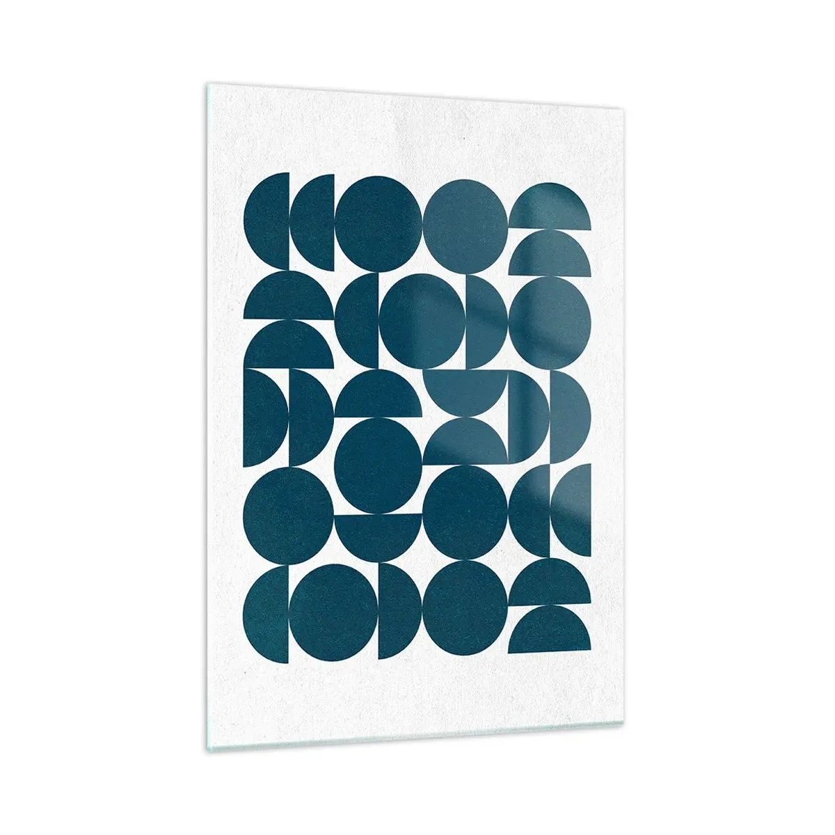 Glasbild - Bild auf glas - Eine moderne Komposition aus marineblauen Kreisen und Halbkreisen - 50x70cm - Kreise und Halbkreise - Moderne Wanddekoration für Wohnzimmer und Schlafzimmer ARTTOR