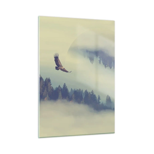 Glasbild - Bild auf glas - Ein Adler im Flug über einem nebelverhangenen Wald mit einer surrealen Spiegelung. - 50x70cm - Ich habe den Schatten eines Adlers gesehen - Moderne Wanddekoration für Wohnzimmer und Schlafzimmer ARTTOR