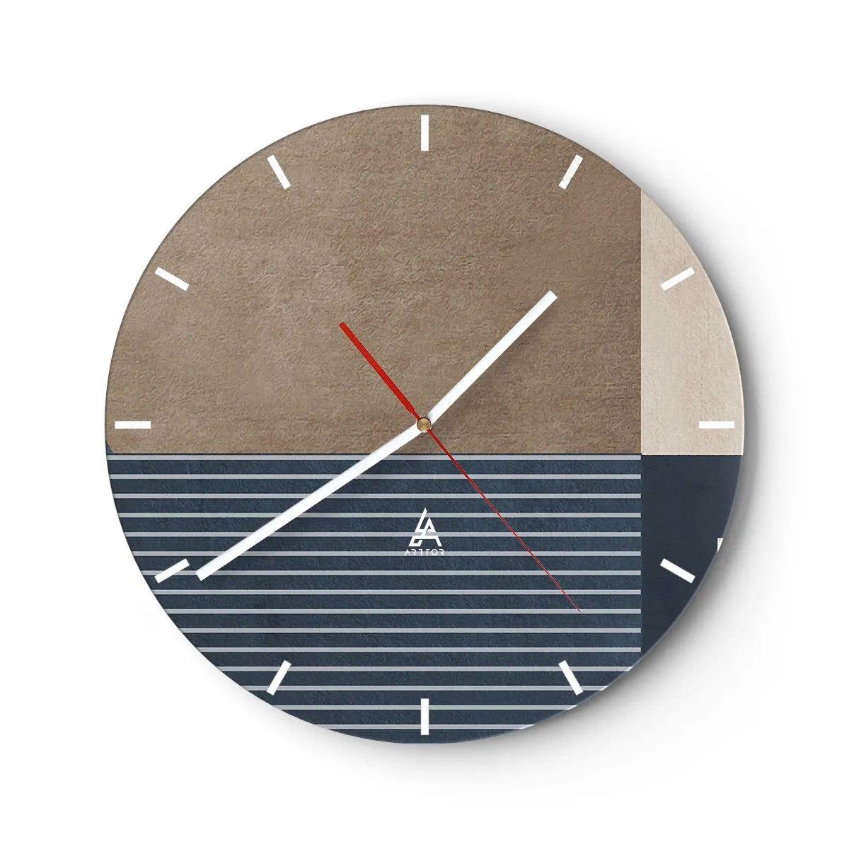 Wanduhr - Glasuhr - Eine minimalistische Anordnung von Farben und Linien in einer geometrischen Form - 30x30cm - Komposition aus Einfachheit und Rundheit - Moderne Wanddekoration für Wohnzimmer, Küche und Schlafzimmer ARTTOR