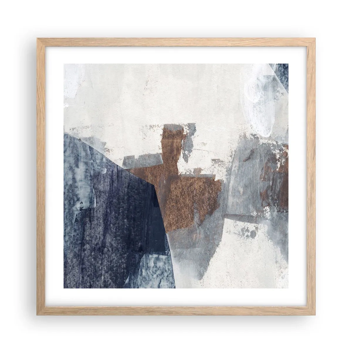 Poster in einem Rahmen aus heller Eiche - Blaue und braune Formen - 50x50 cm