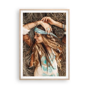 Poster in einem Rahmen aus heller Eiche - Auf dem Weg in den Sommer der Liebe - 70x100 cm