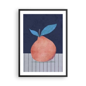 Poster in einem schwarzem Rahmen - Eine minimalistische Illustration einer Orange auf marineblauem Hintergrund - 50x70cm - Konvexität und Ebene - Moderne Wanddekoration für Wohnzimmer und Schlafzimmer ARTTOR