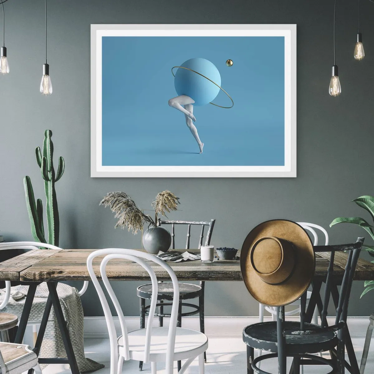 Poster in einem weißen Rahmen - Und die Planeten spielen verrückt - 91x61 cm