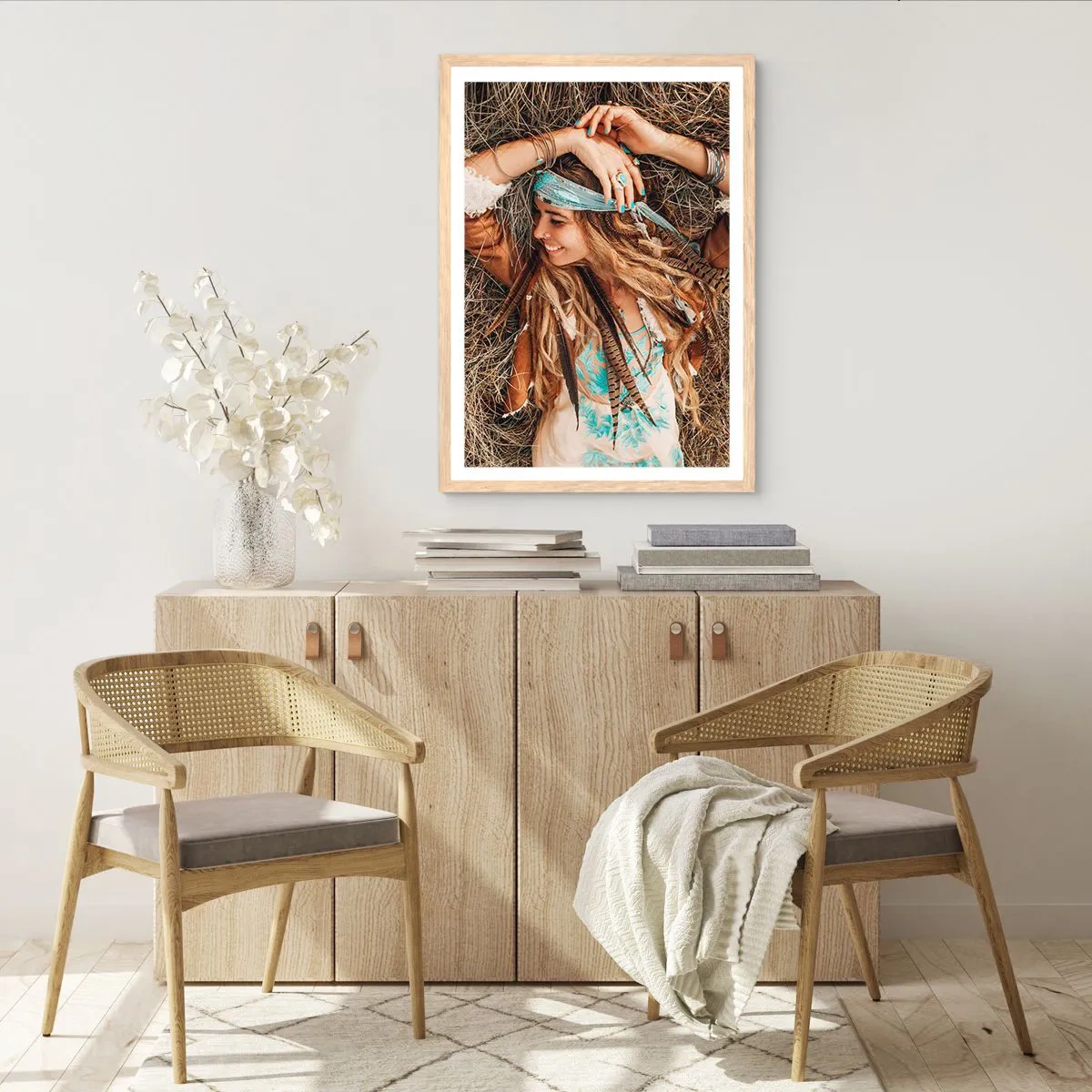 Poster in einem Rahmen aus heller Eiche - Auf dem Weg in den Sommer der Liebe - 30x40 cm