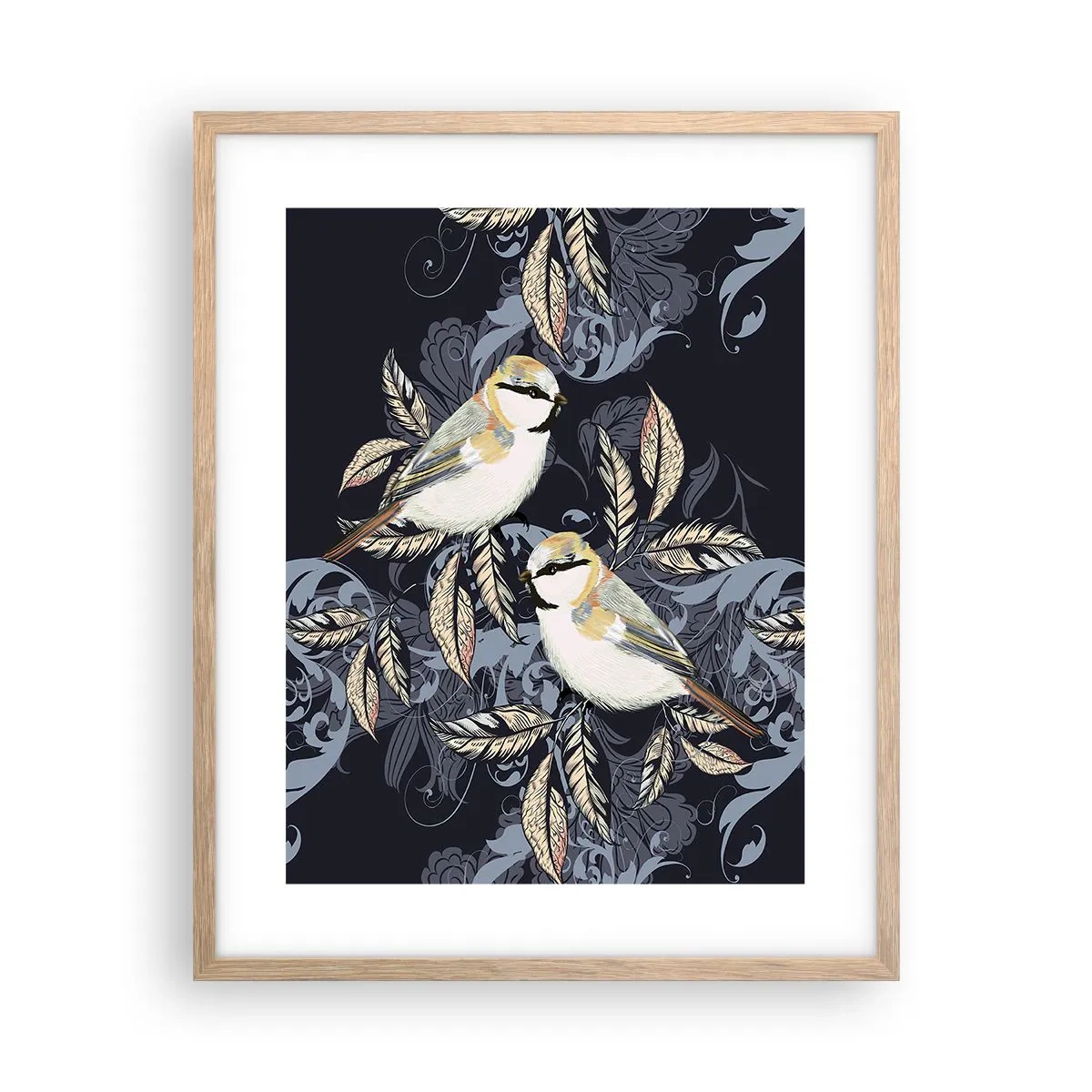 Poster in einem Rahmen aus heller Eiche - Gelb-blauer Triller - 40x50 cm