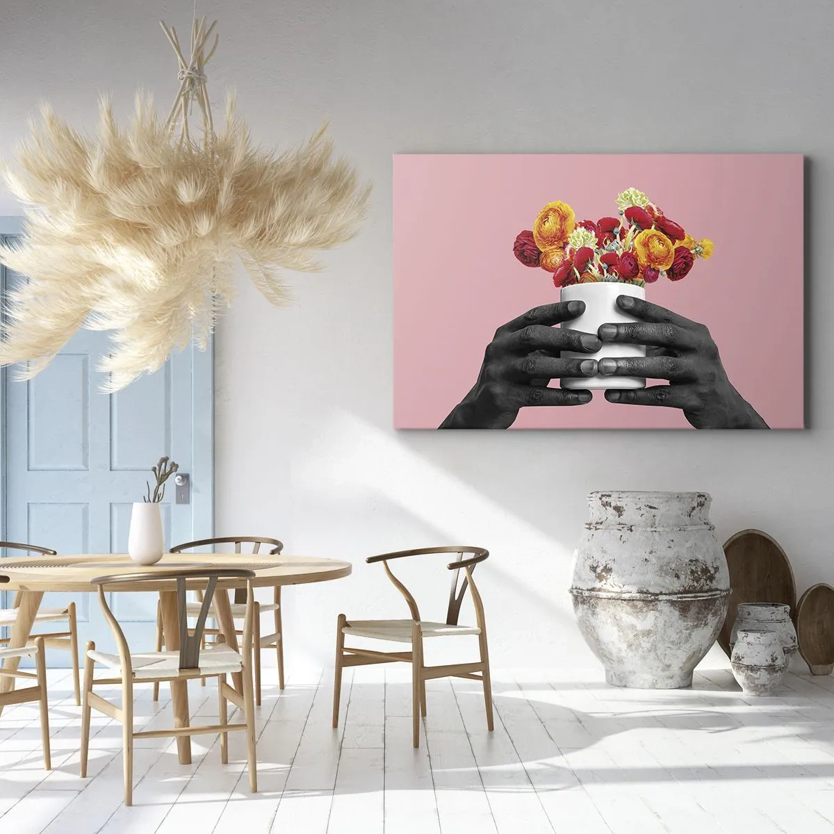 Bild auf Leinwand - Leinwandbild - Hände halten einen Strauß bunter Blumen - 120x80cm - Die Apotheose des Lebens - Moderne Wanddekoration für Wohnzimmer und Schlafzimmer ARTTOR