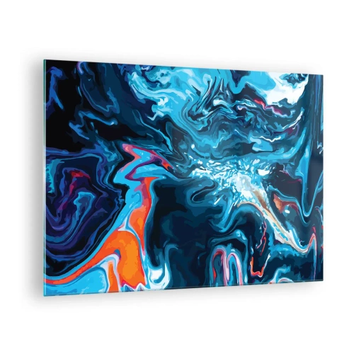 Glasbild - Bild auf glas - Ein abstraktes Muster in Blautönen mit Akzenten in Rot und Weiß. - 70x50cm - Reise ins Zentrum des Himmels - Moderne Wanddekoration für Wohnzimmer und Schlafzimmer ARTTOR