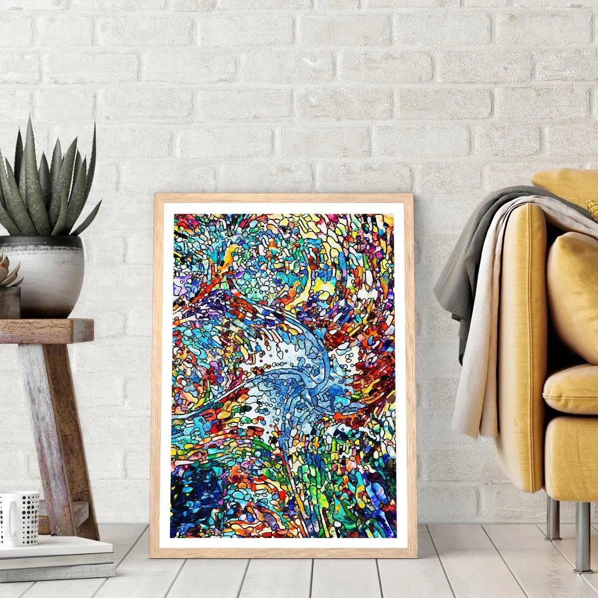 Poster in einem Rahmen aus heller Eiche - Glasmalerei Wassertropfen - 61x91 cm
