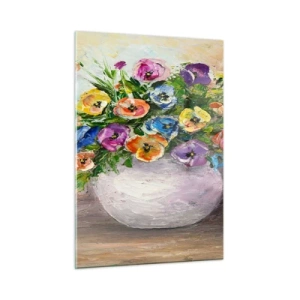 Glasbild - Bild auf glas - Ein Strauß bunter Blumen in einer weißen Vase - 50x70cm - Stillleben mit einer weißen Vase - Moderne Wanddekoration für Wohnzimmer und Schlafzimmer ARTTOR