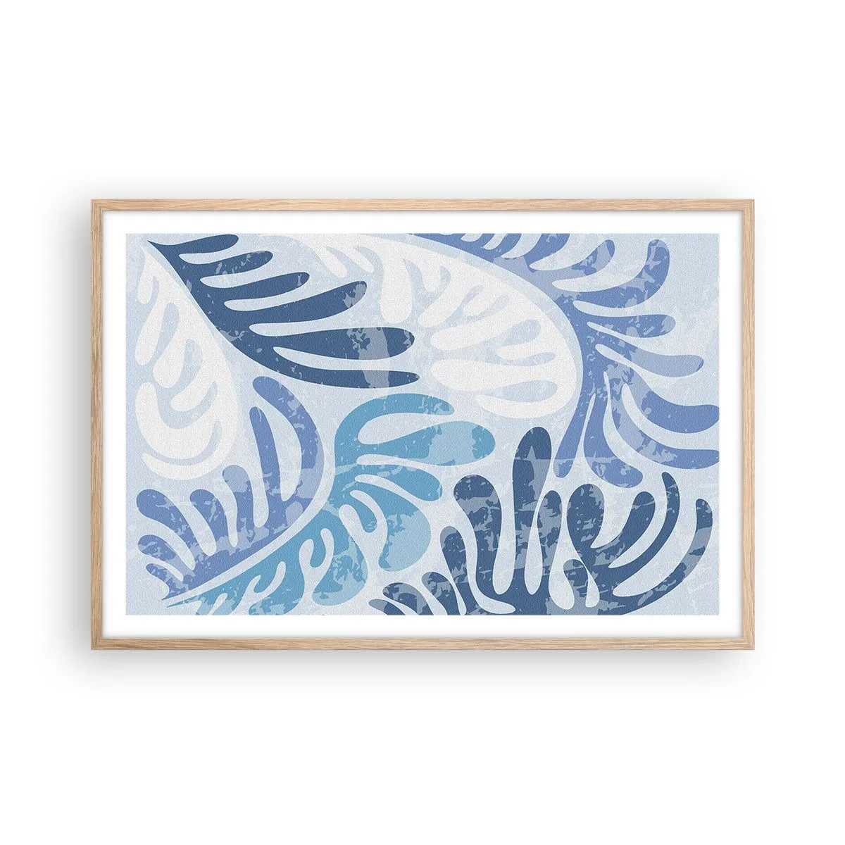 Poster in einem Rahmen aus heller Eiche - Blaue Farne - 91x61 cm