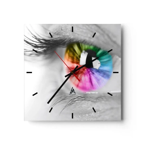 Wanduhr - Glasuhr - Künstlerische Aufnahme eines Auges mit einer Regenbogeniris auf grauem Hintergrund - 30x30cm - Schau dir die Welt in Farbe an - Moderne Wanddekoration für Wohnzimmer und Schlafzimmer ARTTOR