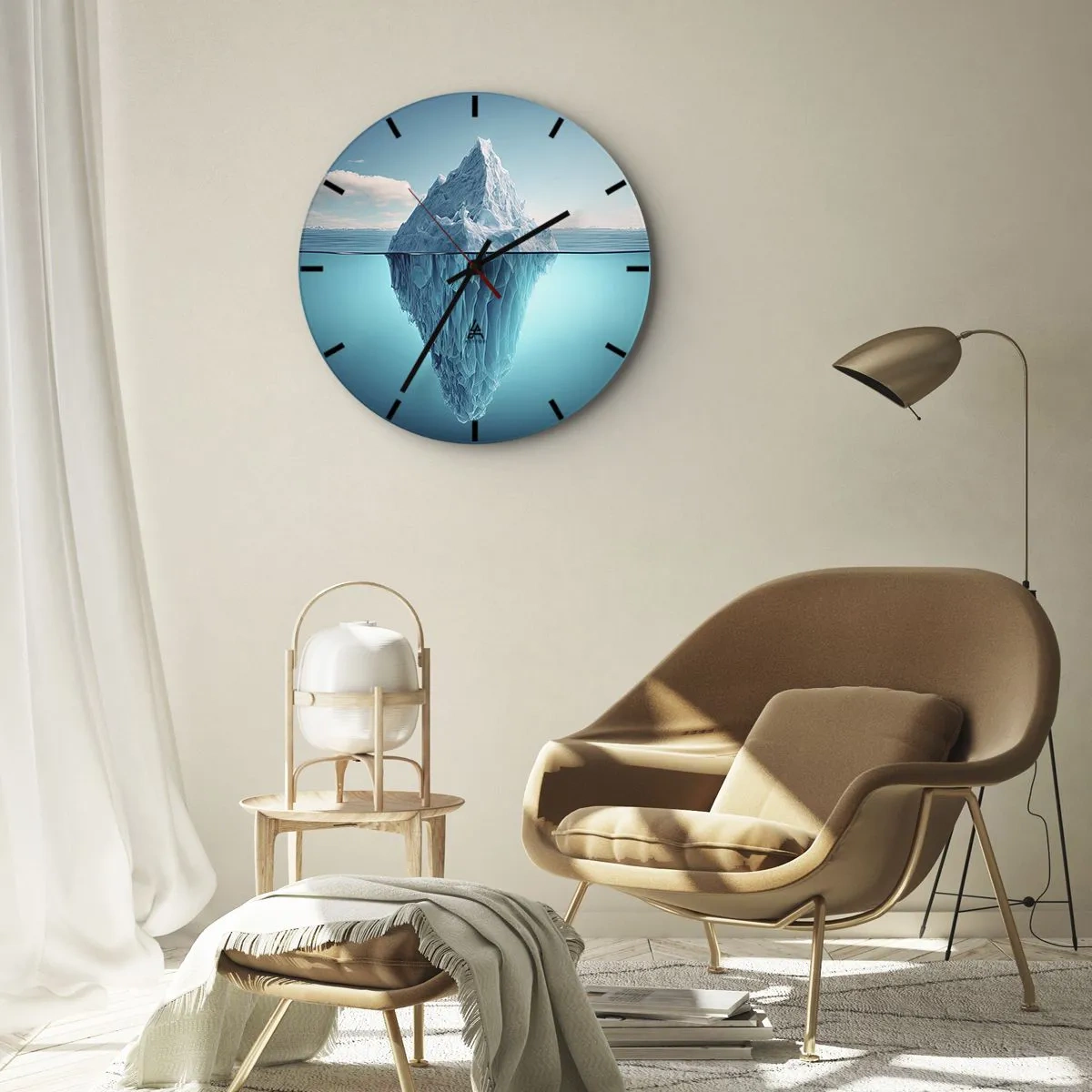 Wanduhr - Glasuhr - Ein im Ozean schwimmender Eisberg, dessen Unterwasserteil sichtbar ist - 30x30cm - Königin des Eises - Moderne Wanddekoration für Wohnzimmer, Küche und Schlafzimmer ARTTOR