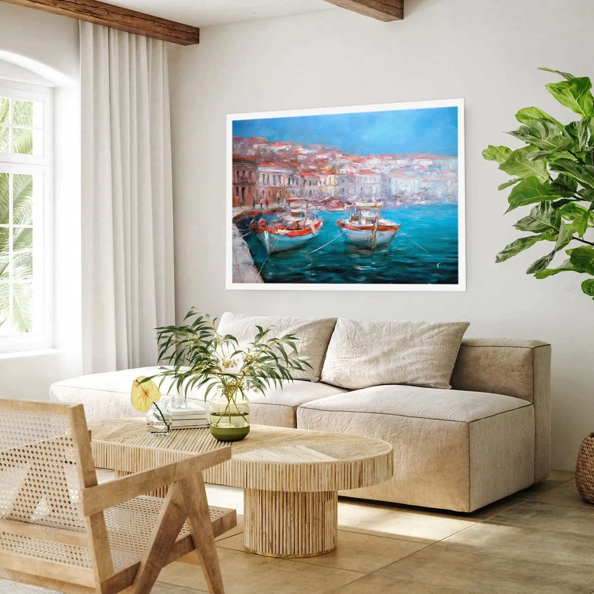 Poster - Boote in einer malerischen italienischen Bucht - 100x70cm - Italienische Bucht - Moderne Wanddekoration für Wohnzimmer und Schlafzimmer ARTTOR