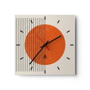 Wanduhr - Glasuhr - Minimalistische Sonne mit geometrischen Linien - 30x30cm - Immer die Sonne - Moderne Wanddekoration für Wohnzimmer und Schlafzimmer ARTTOR