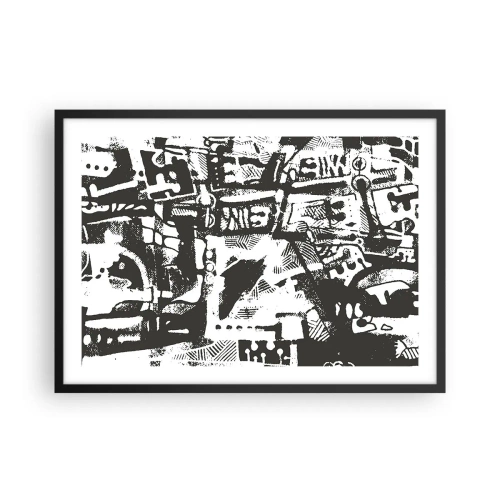 Poster in einem schwarzem Rahmen - Abstraktes monochromes Retro-Muster - 70x50cm - Ordnung oder Chaos? - Moderne Wanddekoration für Wohnzimmer und Schlafzimmer ARTTOR
