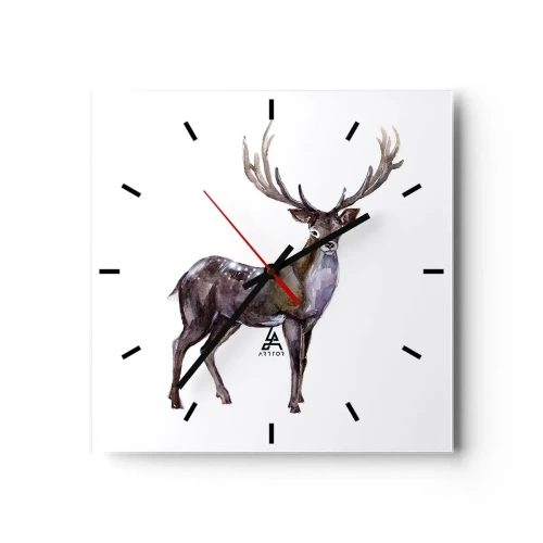 Wanduhr - Glasuhr - Aquarell-Illustration eines Hirsches mit majestätischem Geweih - 30x30cm - König des nördlichen Waldes - Moderne Wanddekoration für Wohnzimmer und Schlafzimmer ARTTOR