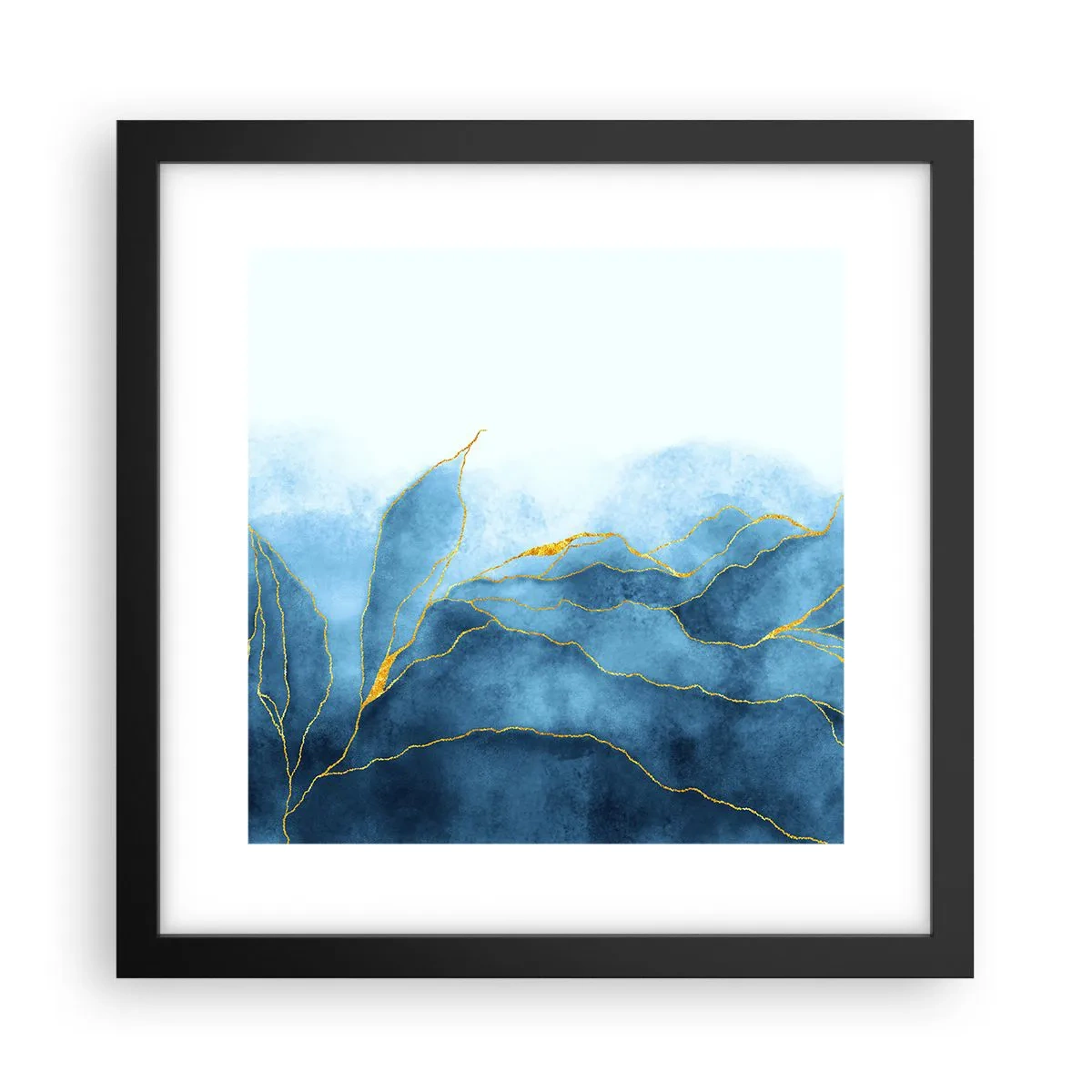 Poster in einem schwarzem Rahmen - Blau im Gold - 30x30 cm