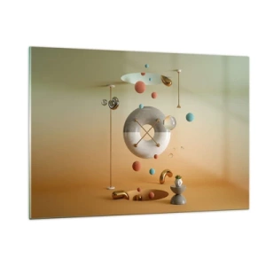 Glasbild - Bild auf glas - Geometrische Figuren in Pastellfarben in einem abstrakten Raum - 120x80cm - Alles kann passieren - Moderne Wanddekoration für Wohnzimmer und Schlafzimmer ARTTOR