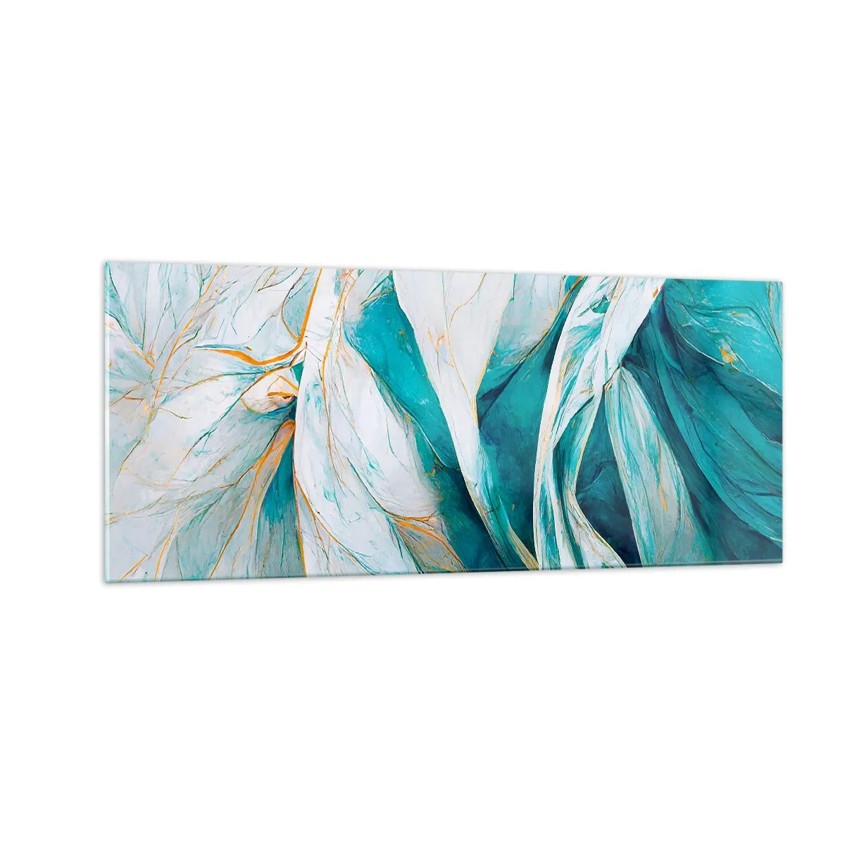 Glasbild - Bild auf glas - Blaue Abstraktion mit goldenem Motiv - 100x40 cm