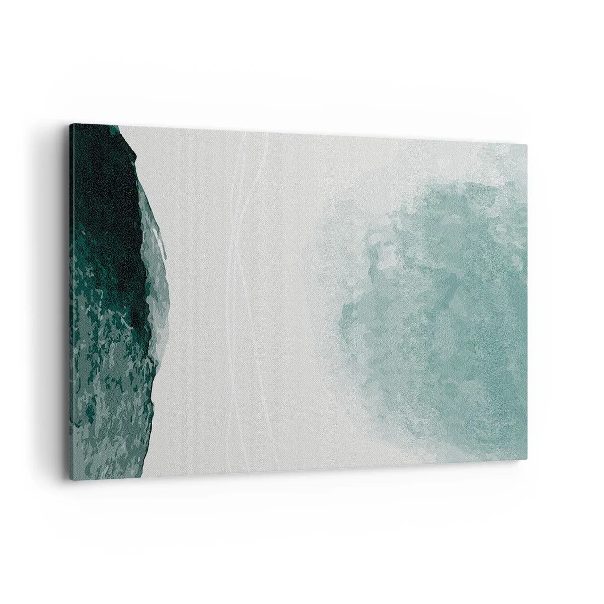 Bild auf Leinwand - Leinwandbild - Eine zarte abstrakte Komposition in Grüntönen mit subtilen Formen auf hellem Hintergrund. - 100x70cm - Begegnung mit Nebel - Moderne Wanddekoration für Wohnzimmer und Schlafzimmer ARTTOR