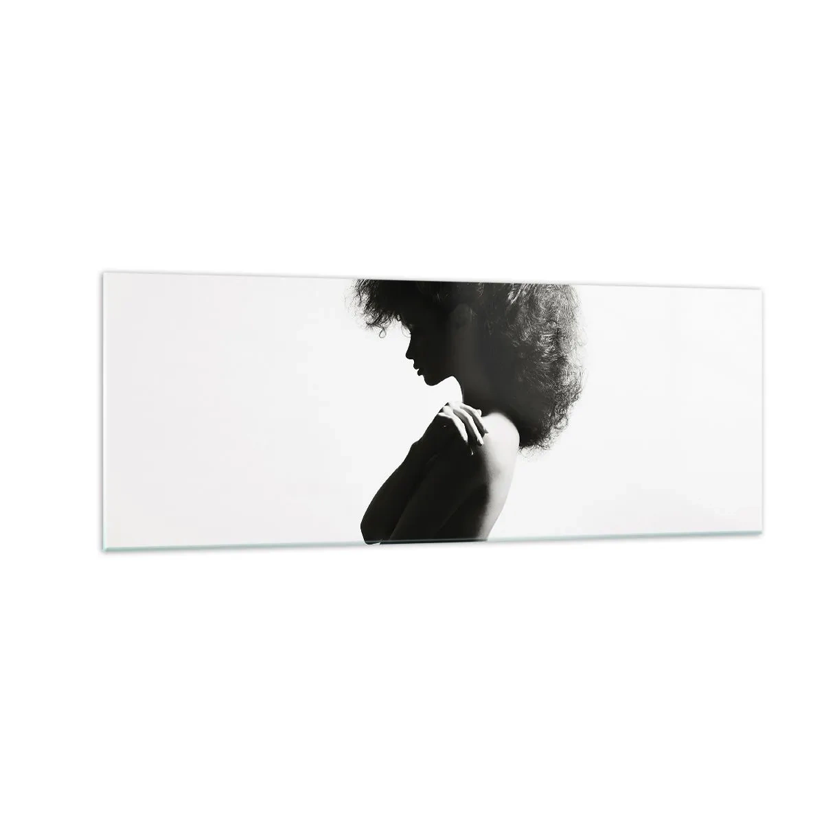 Glasbild - Bild auf glas - Eine subtile Silhouette einer Frau in Schwarz-Weiß-Tönen auf hellem Hintergrund - 140x50cm - Wie eine Blume auf einem schlanken Stiel - Moderne Wanddekoration für Wohnzimmer und Schlafzimmer ARTTOR