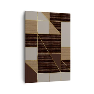 Bild auf Leinwand - Leinwandbild - Geometrische Muster in Brauntönen mit goldenen Linien - 50x70cm - Ein Mosaik aus Braun und Gold - Moderne Wanddekoration für Wohnzimmer und Schlafzimmer ARTTOR