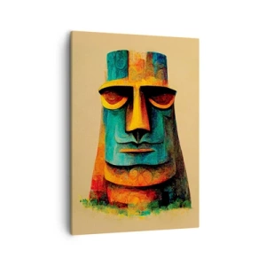 Bild auf Leinwand - Leinwandbild - Bunte Statue von der Osterinsel - 50x70cm - Statuenhaft und sympathisch - Moderne Wanddekoration für Wohnzimmer und Schlafzimmer ARTTOR