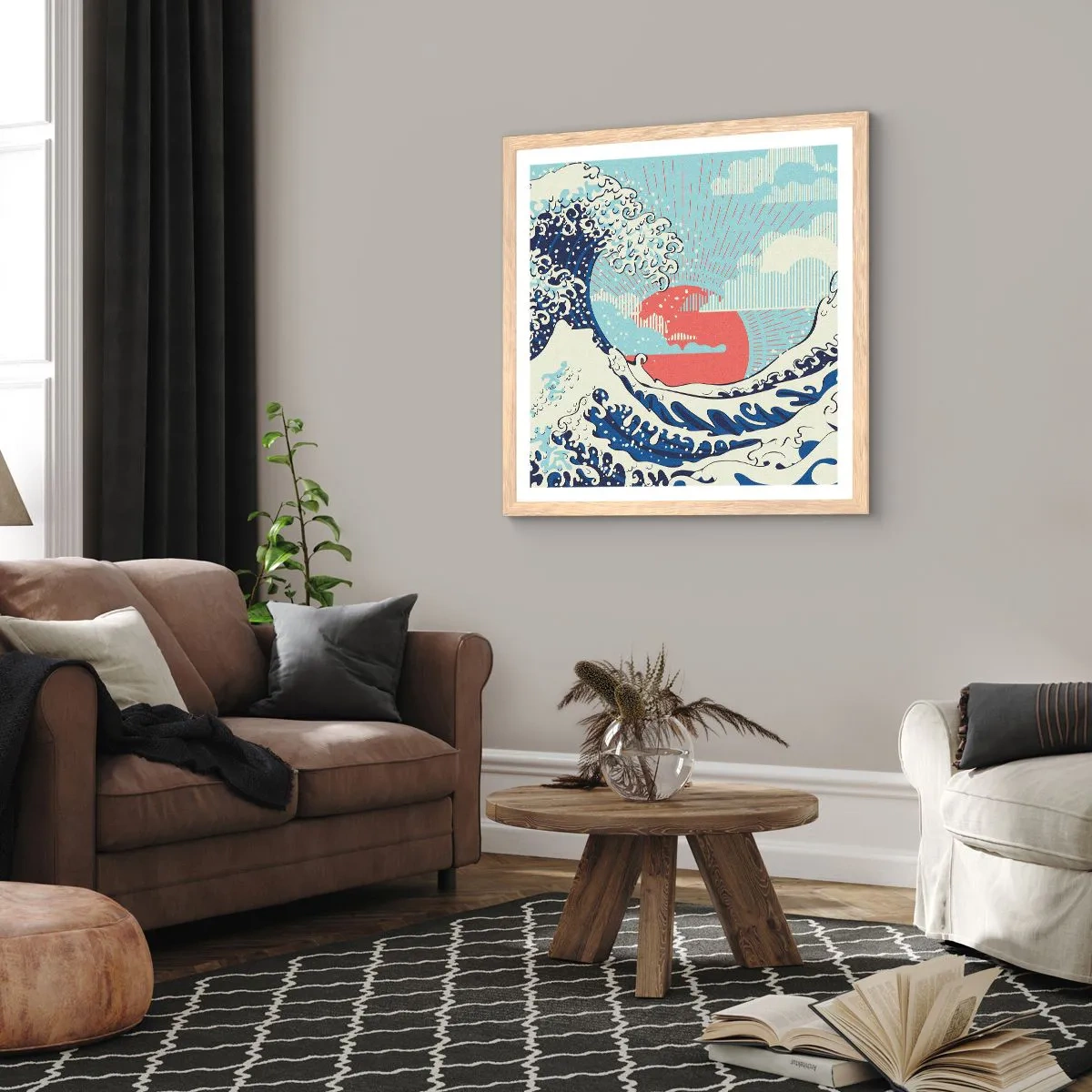 Poster in einem Rahmen aus heller Eiche - Von japanischer Inspiration - 60x60 cm