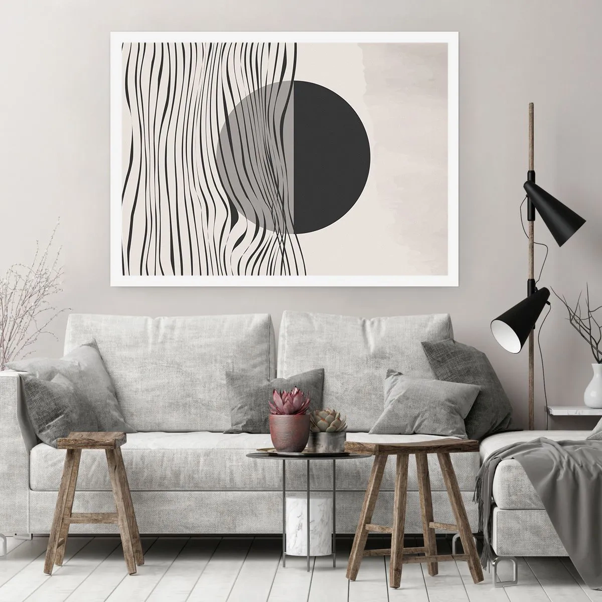 Poster - Abstrakte Linien und geometrische Formen in gedeckten Farben - 100x70cm - Halbe Komposition - Moderne Wanddekoration für Wohnzimmer und Schlafzimmer ARTTOR