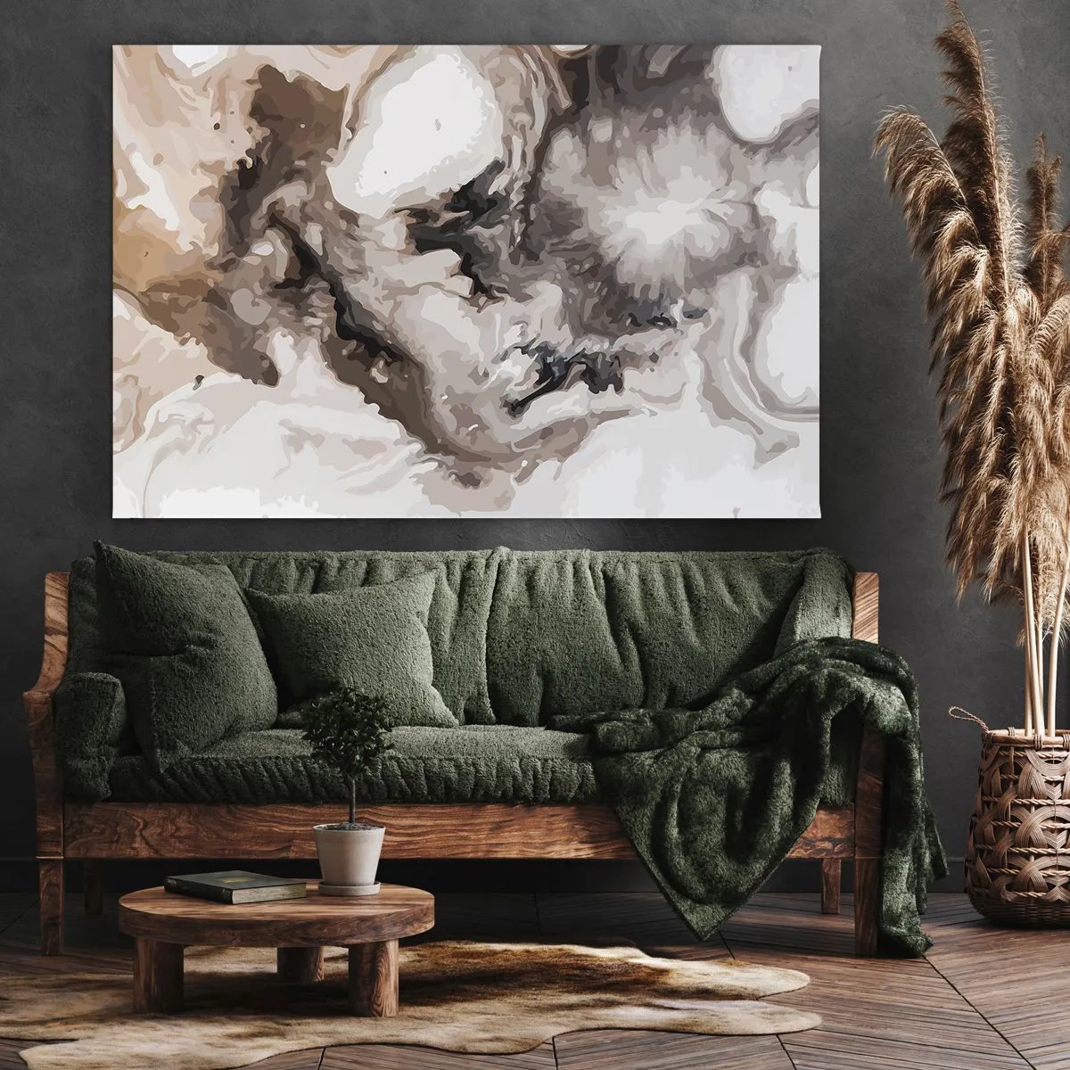 Bild auf Leinwand - Leinwandbild - Abstraktes Muster in Braun- und Weißtönen - 70x50cm - Die Geburt einer Galaxie - Moderne Wanddekoration für Wohnzimmer und Schlafzimmer ARTTOR