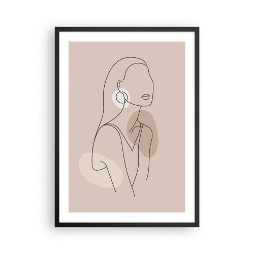 Poster in einem schwarzem Rahmen - Eine minimalistische Zeichnung einer Frau in pastellfarbenen Beigetönen. - 50x70cm - Mädchenhafte Ikone - Moderne Wanddekoration für Wohnzimmer und Schlafzimmer ARTTOR