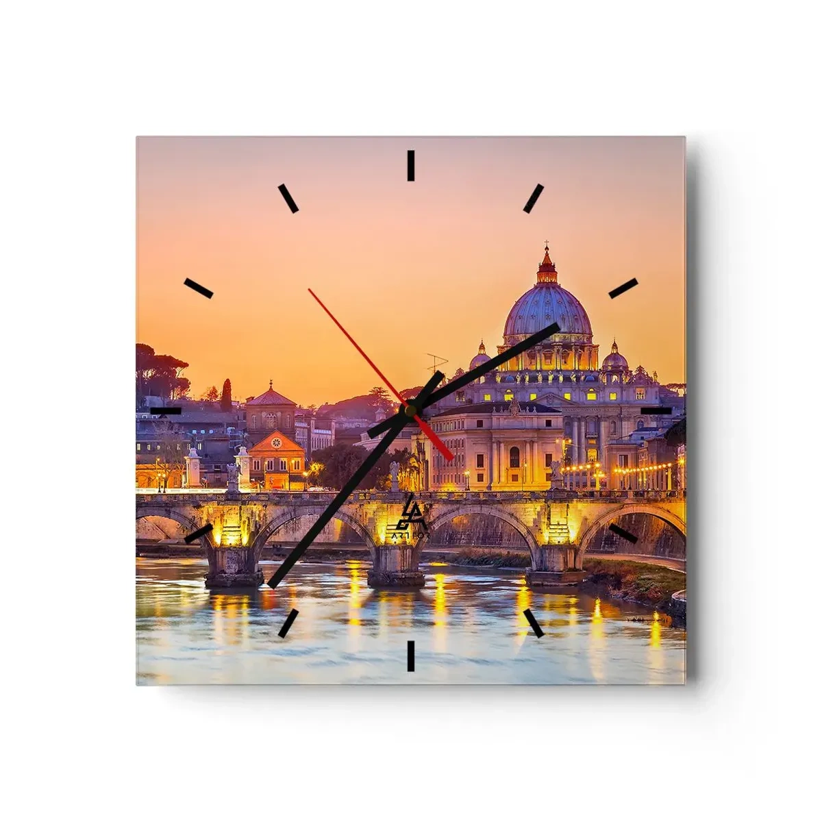 Wanduhr - Glasuhr - Sonnenuntergang über der ewigen Stadt - 40x40 cm