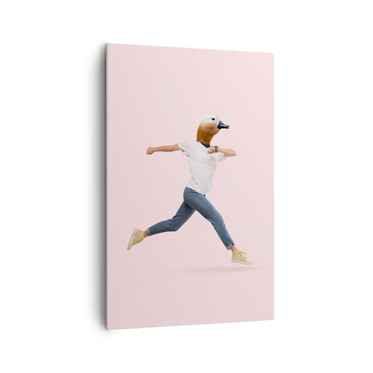 Bild auf Leinwand - Leinwandbild - Eine surrealistische Figur mit einem Entenkopf in Bewegung - 80x120cm - Eine Prise Absurdität - Moderne Wanddekoration für Wohnzimmer und Schlafzimmer ARTTOR